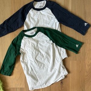 Adidas Kids' Long Sleeve Tees - White with Green and Navy